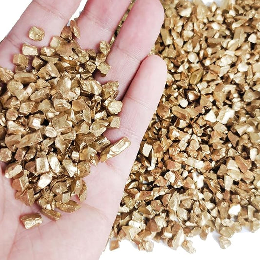 HappyFiller Gold Nuggets Crushed Glass Gravels Rocks Sand Stones 1.2 LB for Crafts,Resin Arts,Vase Fillers,Wedding Centerpieces,Home Accents,Candle Holders Decor
