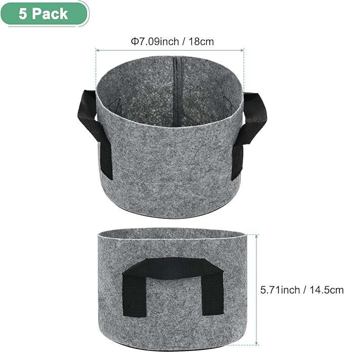 5-Pack Plant Grow Bags 1 Gallon Grow Bags 300G Thickened Fabric Pots with Durable Handles Plant Garden Grow Pots for Fruits/Vegetables/Flowers/Plants [Grey]