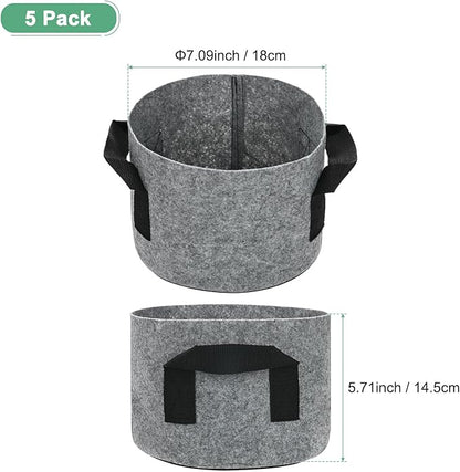 5-Pack Plant Grow Bags 1 Gallon Grow Bags 300G Thickened Fabric Pots with Durable Handles Plant Garden Grow Pots for Fruits/Vegetables/Flowers/Plants [Grey]