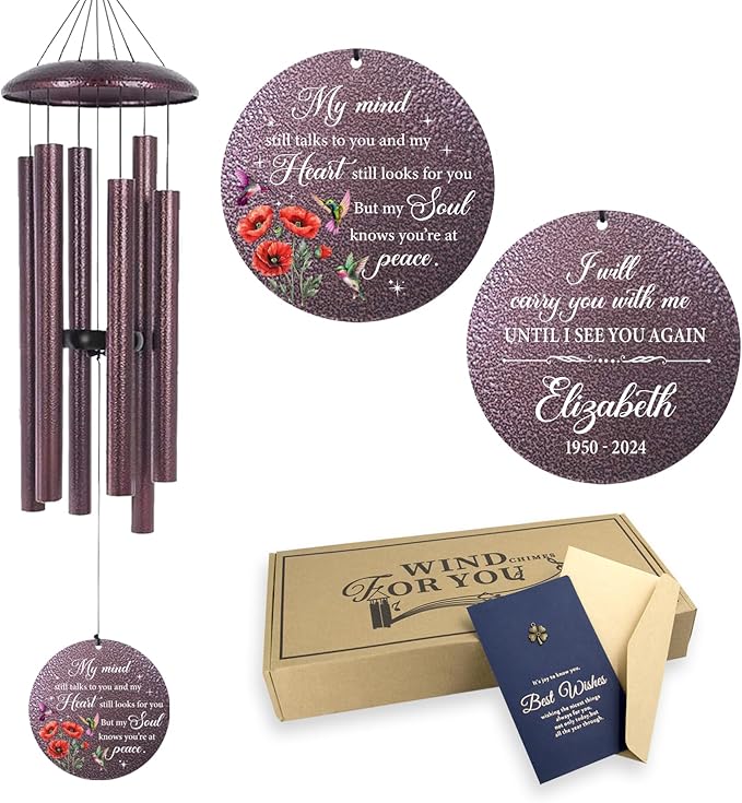 ASTARIN Personalized Memorial Wind Chime for Loss of Loved One 30/36/45 inch, Sympathy Deep Tone Wind Chimes for Mom Dad/Mother Father, Remembrance Gifts for Grief Condolence Funeral, Produced in USA