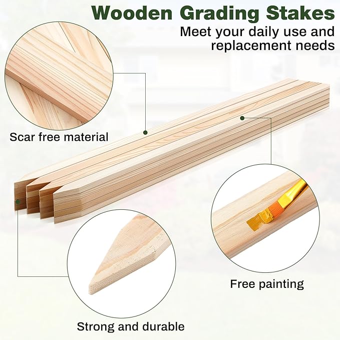 20 Pieces Wooden Garden Stakes 48 Inch Grade and Survey Stakes Wooden Garden and Sign Posts for Plant Support Silt Fence Yard Farm Survey Boundaries Baselines