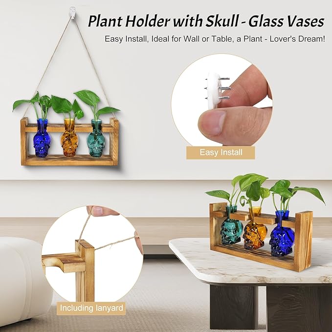 Skull Plant Propagation Station with LED Lights - Halloween Decor Skull Planter, Hydroponics Pot for Office, Unique Gifts for Women & Plant Lovers(3*Mixed Color)