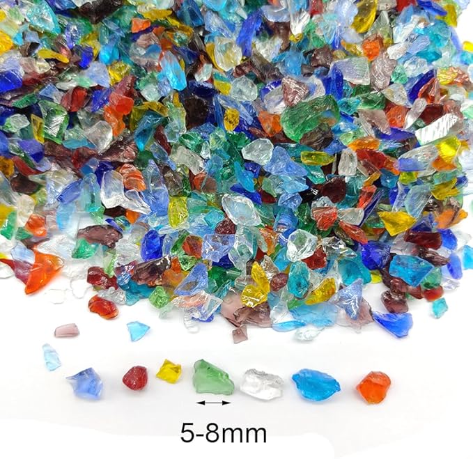 HappyFiller 1.3 LB Crushed Glass Sand Broken Fire Glass Pieces Crush Terrarium Rocks Stones for Resin Art,Crafts,Fire Pit,Succulents,Vase Fillers,Candle Holder Filler,Mixed Color