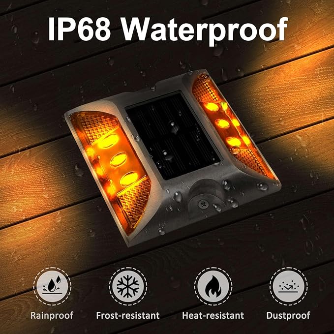 Aolyty Solar Driveway Dock Lights, IP68 Waterproof Solar Deck Light Outdoor Warning Step Light Reflective Road Marker for Sidewalk Stair Garden Pathway Walkway (2 Pack, White)