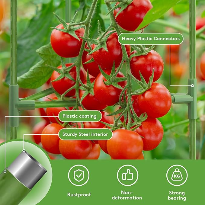 3 Pack Tomato Cage with 10 Gallon Grow Bags, 48" Height Adjustable Tomato Trellis with 65Ft Twist Tie, Heavy Duty Tomato Cages for Garden Flowers Vegetables Climbing Plants