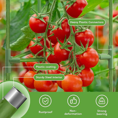 3 Pack Tomato Cage with 10 Gallon Grow Bags, 48" Height Adjustable Tomato Trellis with 65Ft Twist Tie, Heavy Duty Tomato Cages for Garden Flowers Vegetables Climbing Plants