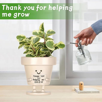 Funny Smiley Face Planter Pots with Drainage - Unique Cute Resin Flower Pot for Indoor Outdoor Plants Succulents Cactus Teacher Appreciation Gifts