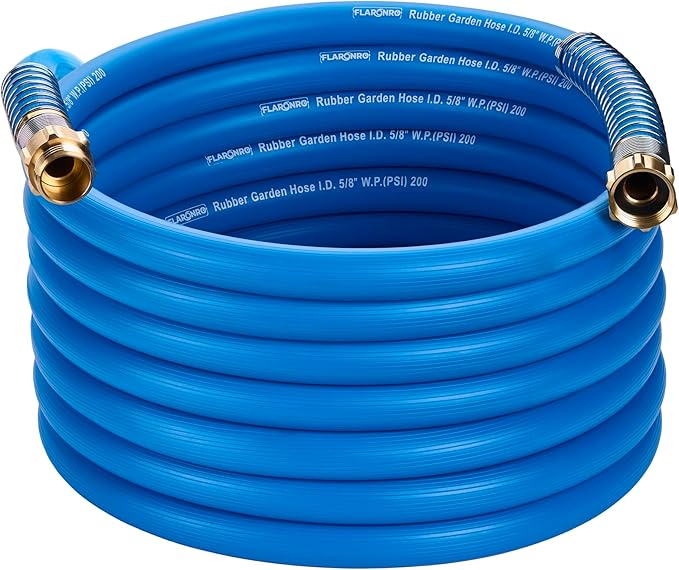 5/8 IN. × 50FT. Flexible Rubber Garden Hose, High Flow 5/8" I.D. Brass Fitting No Memory Durable Heavy Duty Water Hose for Watering, Irrigation, Water Transfer Pump