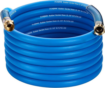 5/8 IN. × 50FT. Flexible Rubber Garden Hose, High Flow 5/8" I.D. Brass Fitting No Memory Durable Heavy Duty Water Hose for Watering, Irrigation, Water Transfer Pump