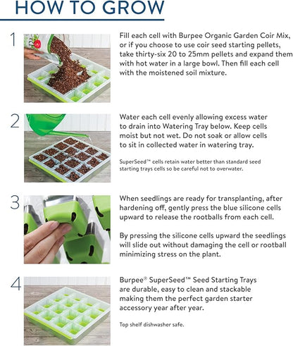 Burpee SuperSeed Seed Starting Tray | 36 Cell Reusable Seed Starter Tray | for Starting Vegetable, Flower & Herb Seeds | Indoor Grow Kit for Plant Seedlings | for Germination Success