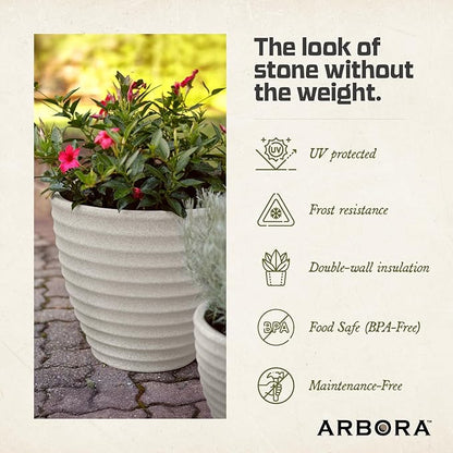 ARBORA 16" Ibiza Polyresin Indoor and Outdoor Planter with Classic Cream Finish - Durable, Weatherproof, Lightweight, Large Plant Pot for Patio, Garden, Deck, Entryway