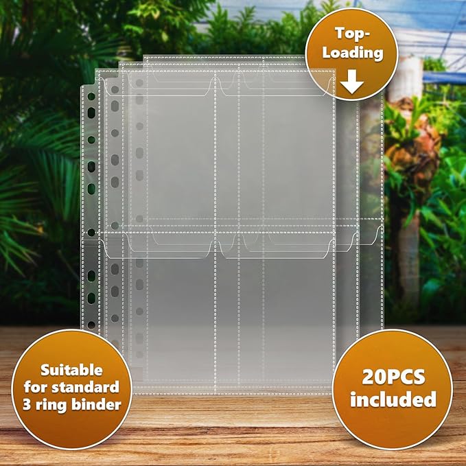 80 Pockets Spill-Proof Top Closure Seed Storage Organizer Sleeves (20 Pack) Heavy Duty 4 Pocket Garden Seed Organizer, Slot Size 3.5x5 Clear Sleeves for Seed Packet Storage, Seed Keeper, Seed Binder