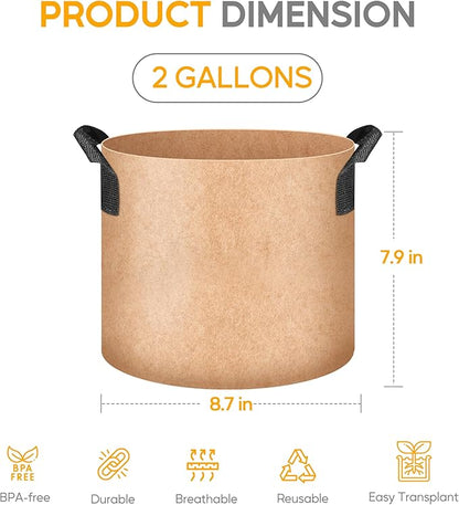 HealSmart Grow Bags 10 Pack 2 Gallon Breathable Reusable Planting Bags with Handles Non-Woven Fabric Plant Bags, Heavy Duty Gardening Pots for Indoor Hydroponic & Outdoor Vegetables Tomatoes