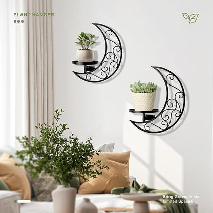 Wall Planters for Indoor Plants Plant Holder Moon Shape Metal Hanging Planters Window Plants Stand Hanger Shelf Flower Display Rack for Living Room Ornament Decor