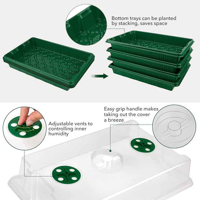YAUNGEL Seed Starter Tray, XL 160 Cells Thicken Seed Starter Kit with Humidity Dome Durable Growing Trays for Greenhouse Germination Trays Green, 4 Pack