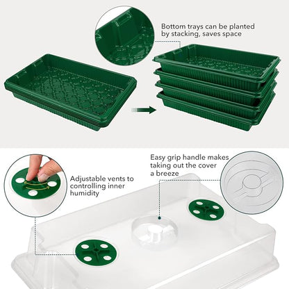 YAUNGEL Seed Starter Tray, XL 160 Cells Thicken Seed Starter Kit with Humidity Dome Durable Growing Trays for Greenhouse Germination Trays Green, 4 Pack