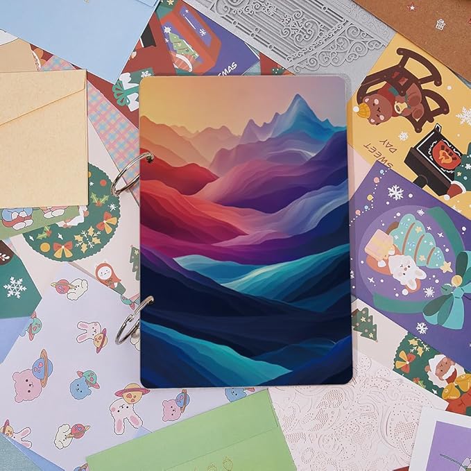 SUPERDANT Mountain Greeting Card Holder Organizer Wooden Card Keeper Binder Planning Book Birthday Cards Keeper Colorful Photo Album 2-Rings Cover Wedding Birthday Planner Journal Keepsake Book Gift