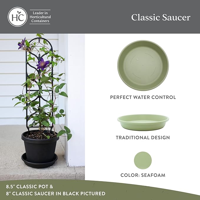 The HC Companies 10 Inch Classic Round Plant Saucer, Lightweight UV-Resistant Plastic Outdoor & Indoor Flower Pot Tray, 4-Pack Plant Pot Trays for Garden & Home Decor, Seafoam