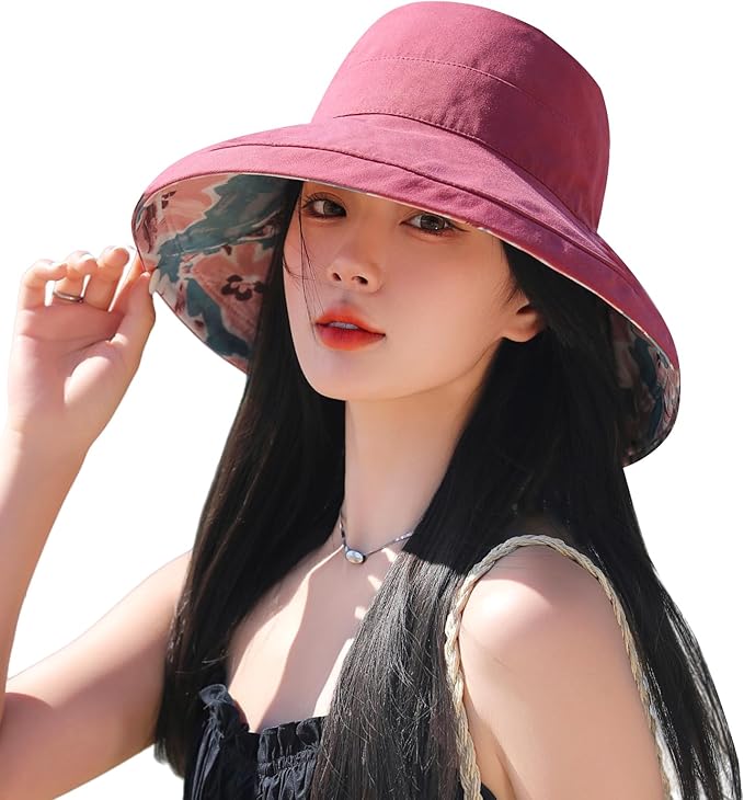 Wide Brim Women Sun Hat Summer Beach Bucket Fishing Hats Metal Wired Edge Packable UV Protection for Hiking Garden Travel