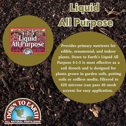 Down To Earth All Natural Fertilizers Organic Liquid Fish & Kelp Concentrate - Plant Food for Vegetable Gardens and Flower Beds - Makes up to 32 Gallons 2-4-1, 32 oz
