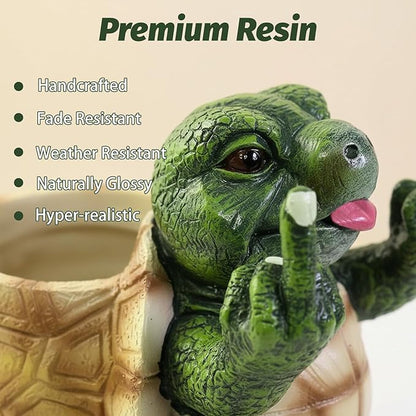 Turtle Succulent Pots with Middle Fingers Up, Middle Finger Gifts, Prank Flower Pot Resin for Indoor Outdoor