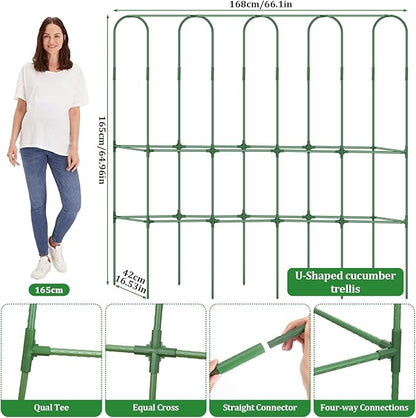 Cucumber Trellis for Raised Bed 5.4x5.5ft U-Shape Adjust Metal Garden Trellis for Climbing Plants Outdoor with Climbing Net Vegetable Arch Trellises Support Plant for Tomato Pea Fruit Squash Trellises