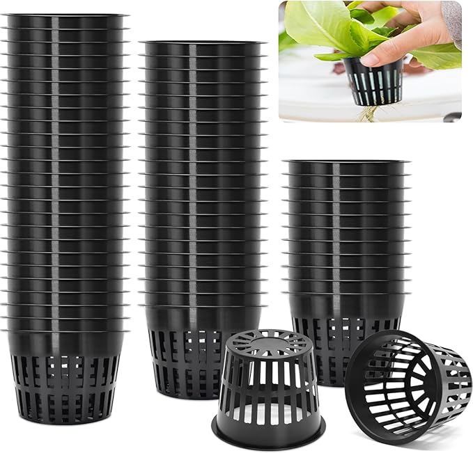 ZeeDix 3 Inch Net Pots for Hydroponics, 50 Pack Mesh Net Cups Hydroponic Baskets Plant Nursery, Reusable Heavy Duty Wide Lip Round Bucket Basket for Plants