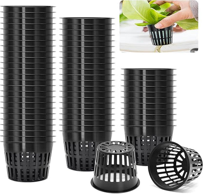 ZeeDix 3 Inch Net Pots for Hydroponics, 50 Pack Mesh Net Cups Hydroponic Baskets Plant Nursery, Reusable Heavy Duty Wide Lip Round Bucket Basket for Plants