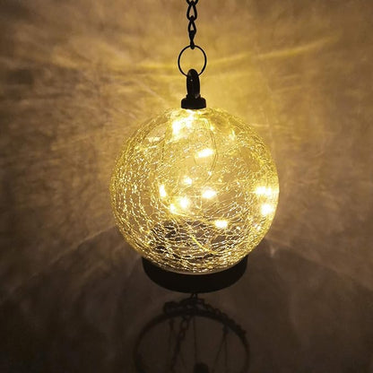 Wind Chimes Outdoor Solar Lights, 42 Inch Large Sympathy Chime 15 LED Twinkle Warm White Crackled Glass Sphere Ball Hanging Lantern Birthday Gifts for Decorative in Garden, Yard, Patio, Landscape