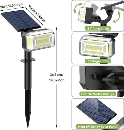 102 LED Solar Spot Lights Outdoor Waterproof IP65, Adjustable Landscape Spotlights, [2 Pack/4 Modes] Auto On/Off Solar Powered Flood Lights for Outside Yard Garden Wall Pathway (Cool White)