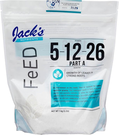 Jack's Classic Nutrients 5-12-26 Part A Water-Soluble Fertilizer for Growth of Leaves and Strong Roots in Plants Grown in Continuous Liquid Feed Programs, 2.2Lbs