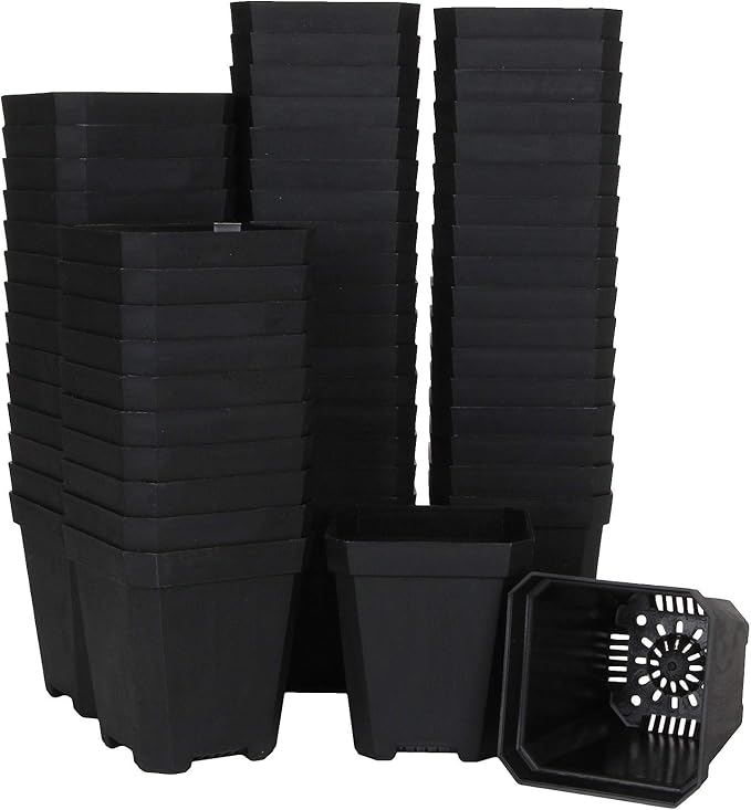 60pcs Plastic Square Nursery Pot (Black) Thick Plastic Square Flower Planting Pots with Drainage Hole for Seed Germination, Seed Starting Pots, Modern Decorative Flower Pot