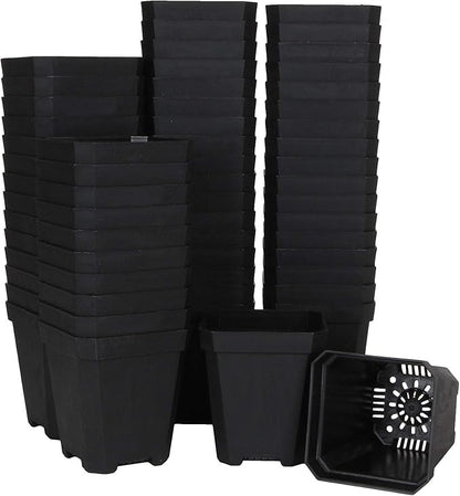 60pcs Plastic Square Nursery Pot (Black) Thick Plastic Square Flower Planting Pots with Drainage Hole for Seed Germination, Seed Starting Pots, Modern Decorative Flower Pot