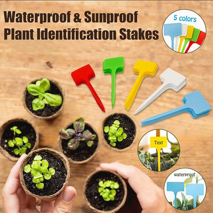 50Pcs Waterproof Plant Labels, Large Plastic T-Type Plant Tags for Outdoor Indoor, 5 Colors Thickened Garden Markers for Potted Plants & Flowers, 5.6 * 15cm