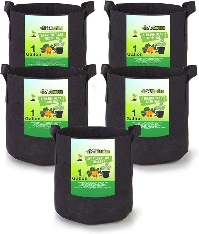 247Garden 5-Pack 1-Gallon Aeration Fabric Pot/Plant Grow Bag w/Handles (260 GSM, Black, 6H x 7D)