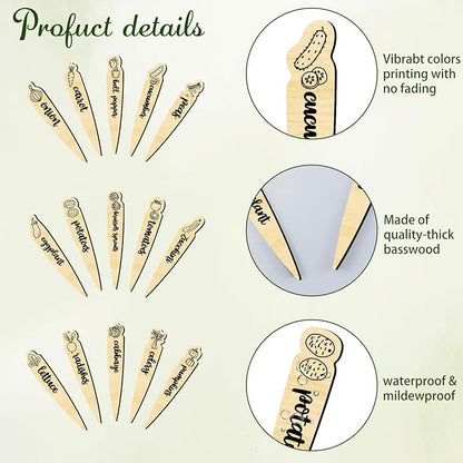 arricraft 15 Pcs Wood Plant Labels, 15 Styles Garden Labels Sign with Vegetable Patterns Vegetable Name Tags Wooden Markers for Indoor and Outdoor Plants Vegetables Seed Potting 6×1inch