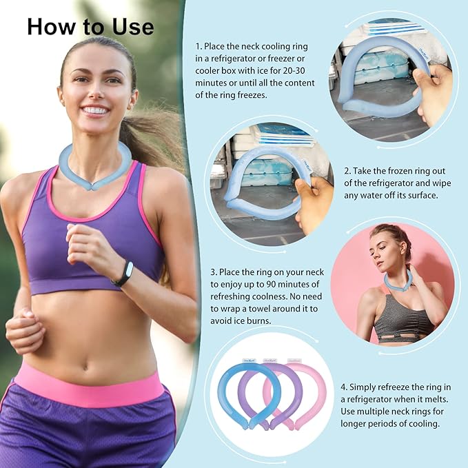 Neck Cooling Tube Reusable Ice Cooler Ring Instant Cooling Below 15°C (59°F) Portable Neck Wrap for Summer Outdoor & Indoor Use Heat Relief & Comfort