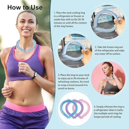 Neck Cooling Tube Reusable Ice Cooler Ring Instant Cooling Below 15°C (59°F) Portable Neck Wrap for Summer Outdoor & Indoor Use Heat Relief & Comfort