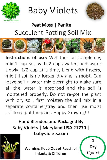 Succulent & Cactus Plant Potting Soil Mix Peat Moss & Perlite, 1 Quart (1qt 4 Level Cups)