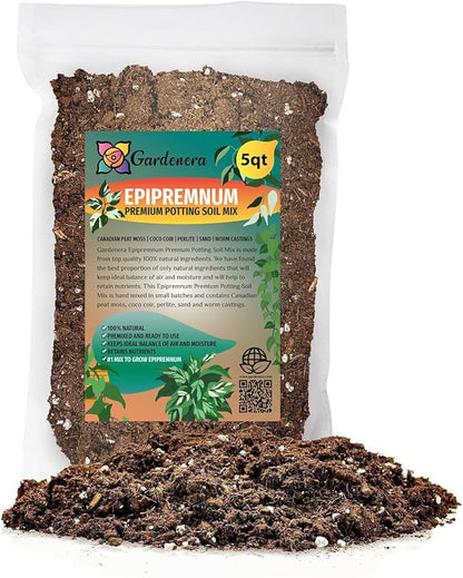 Organic Epipremnum Plant Soil Mix by Gardenera - Cultivate Foliage Excellence with Natural and Nutrient-Rich Formula - 5 Quart