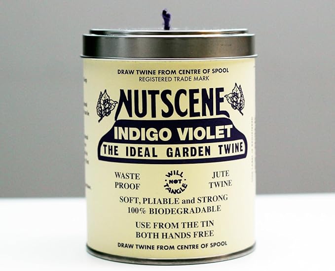 NUTSCENE Iconic Tin (Tin ‘O’ Twine) with Their Heritage Scottish Jute Twine and Hole in Top for Easy Dispensing. 14+ Colors to Choose from. 164 Yards. (Indigo Violet (Purple))