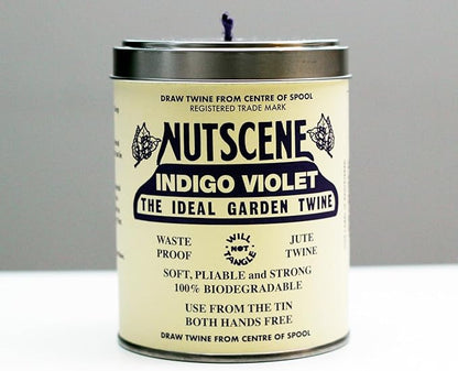 NUTSCENE Iconic Tin (Tin ‘O’ Twine) with Their Heritage Scottish Jute Twine and Hole in Top for Easy Dispensing. 14+ Colors to Choose from. 164 Yards. (Indigo Violet (Purple))