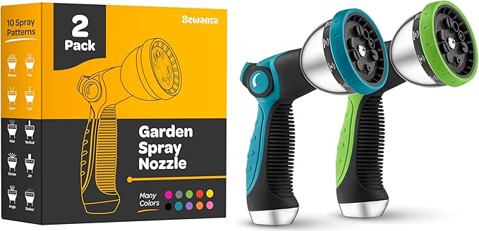 Hose Nozzle [2 Pack] Heavy Duty Hose Sprayer With 10 Adjustable Watering Patterns. Thumb Control Design, Comfortable Ergonomic Grip, Garden Hose Nozzle for Watering Plants & Lawns/Fun showers/Cleaning
