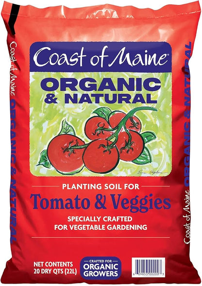 Coast of Maine Organic & Natural Planting Soil for Vegetables & Tomatoes - Premium Planting Soil w/ Composted Manure, Sphagnum Peat Moss for Multi Use Ground & Containers - Enhanced Drainage (20 Qt)