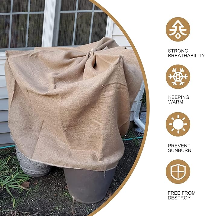 Burlap Fabric Roll, 62 Inch (W) X 16 Ft (L), Jute Outdoor Fabric by The Yard for Rose Bush Covers, Plant Garden Burlap Tree Trunk Wraps to Protect bark, Farmhouse Tree Decor for Crafts Gardening