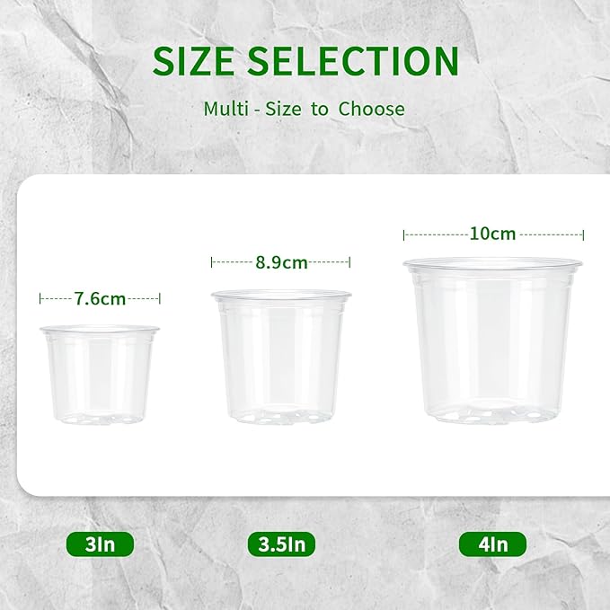 Clear Nursery Pots for Plants, 3/3.5/4 Inches Clear Flower Pots with Drainage, 24 Packs Seed Starter Pots with Different Sizes, Transparent Seedling Pots for Indoor Plants