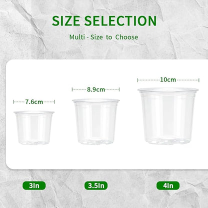 Clear Nursery Pots for Plants, 3/3.5/4 Inches Clear Flower Pots with Drainage, 24 Packs Seed Starter Pots with Different Sizes, Transparent Seedling Pots for Indoor Plants
