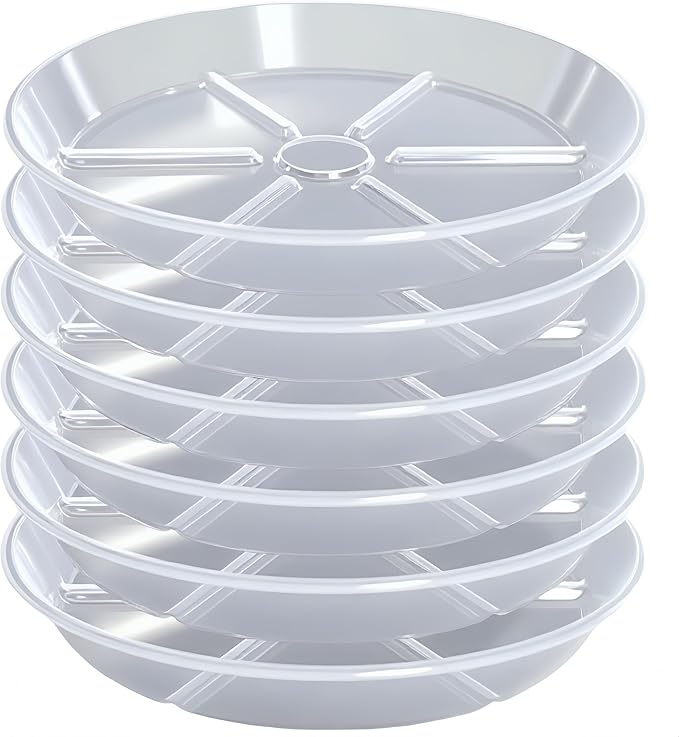 4 inch Plant Saucers, 6 Pack Clear Plant Trays, 5" (5.5" top diameter) Durable Round Plastic Flower Plant Water Drip Tray for Pots Planter, Plant Dish Pant Plate to Catch Water for Indoor & Outdoor