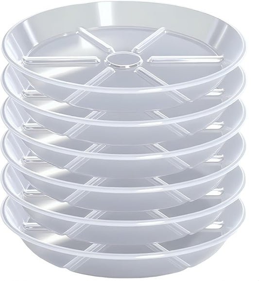 6 Pack Plant Saucers, 10 inch Clear Plant Trays, Durable Round Plastic Flower Plant Water Drip Tray for Pots Planter, Heavy Duty Plant Dish Pant Plate to Catch Water for Indoor & Outdoor
