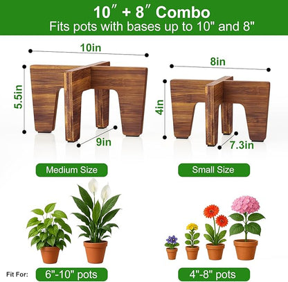 Plant Stand Indoor Outdoor, Plant Holder Sturdy Single Flower Pot Stand Planter Stand Stool Display Decorative for Desktop Counter Room (Brown 2 pack)